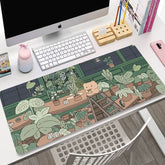 Grand tapis de souris esthétique à motif végétal kawaii